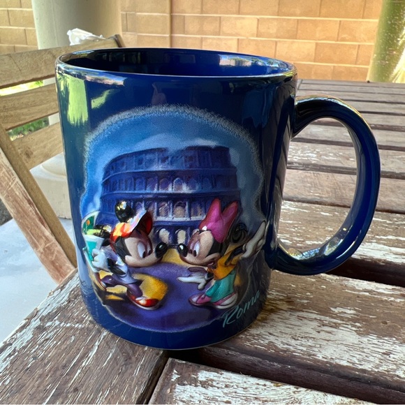 Disney Store Rome Roma Colosseum Mickey Mouse & Minnie Mouse 3D Ceramic Mug Blue - Picture 1 of 14